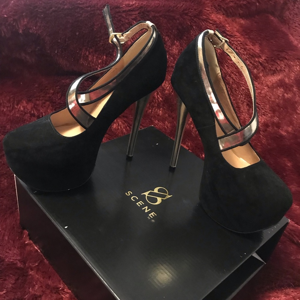 Black with silver high heels stilettos